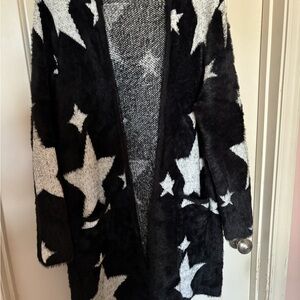 Torrid Fuzzy Black and White Star Patterned Cardigan